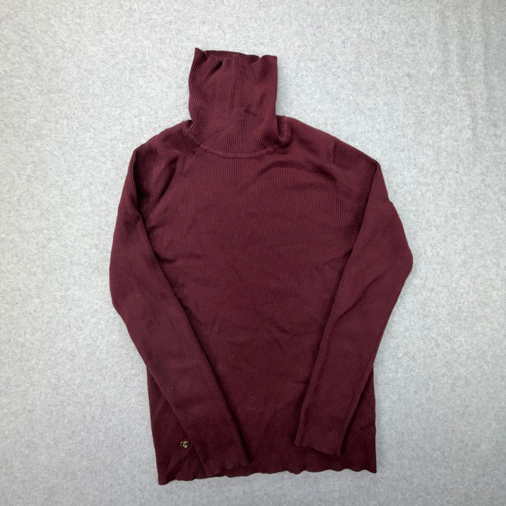 Lauren‎ Ralph Lauren Womens L Burgundy Ribbed Knit Turtleneck Sweater LRL Logo